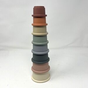 Mushie Stacking Cups Made In Denmark Bathing Toys Stackable 8 Cups EUC